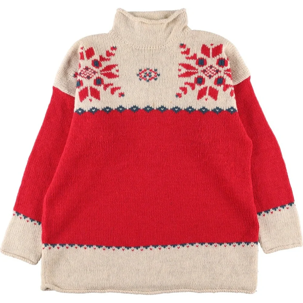 Eddie Bauer Red Wool Christmas Sweater Large